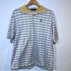 Bugatchi Uomo Mercerized Egyptian Cotton Blue/Tan Striped Men’s Polo Shirt Large